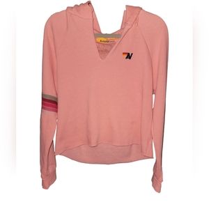 Aviator Nation Sweater Hoodie split neck pink large